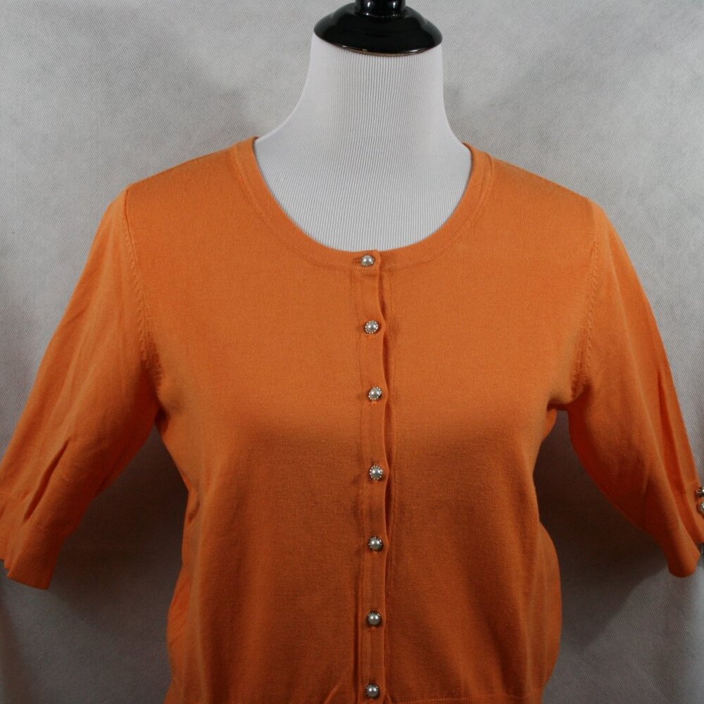 Audrey & Grace Orange Rayon Blend Stretch Front Button Blouse SZ L EUC - Picture 3 of 7